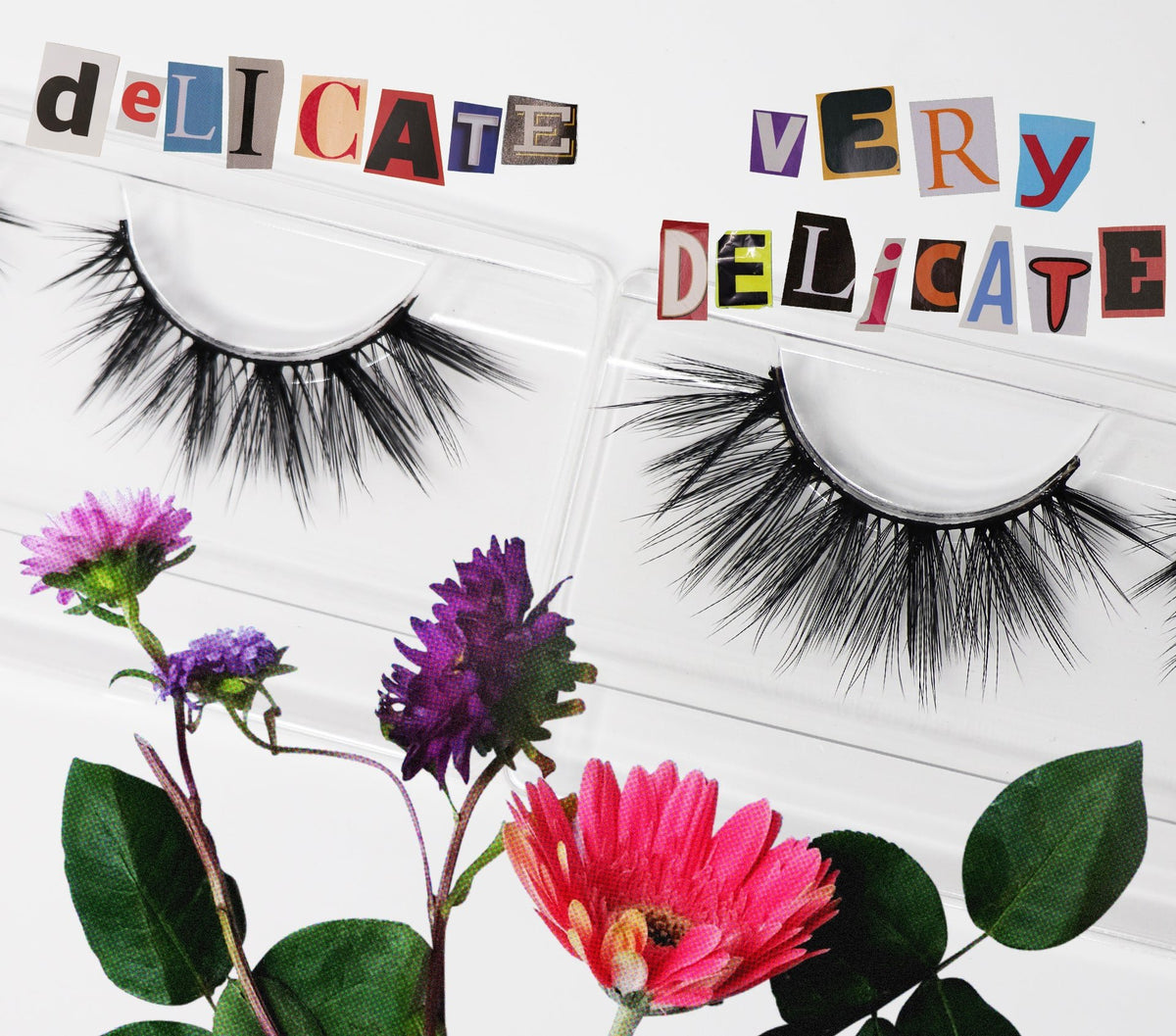 very delicate lashes – likely makeup